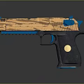 Stylish Wooden Pistol With Blue Accents And Black Grip Design Features