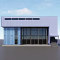 Modern Blue Container Building With Large Glass Windows And External Staircase 3d model