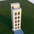 White Modern Tower Structure Surrounded by Green Grass Field With Blue Path 3d model