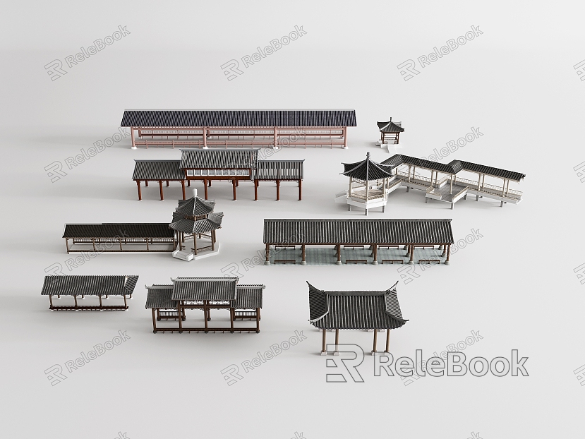 Chinese-style Ancient Promenade Antique Promenade Pavilion Gallery Chinese-style Corridor Shelf Pavilion Wooden Corridor model