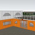Orange And White Container Milk Tea Shop Exterior With Open Terrace And Wooden Floor