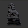 Ancient Stone Lion Statue With Intricate Carving And Traditional Sitting Posture