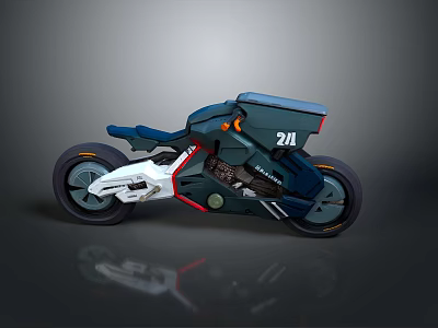 Futuristic Motorcycle With Sleek Blue And White Body And Digital 21 Design Elements 3d model