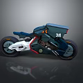 Futuristic Motorcycle With Sleek Blue And White Body And Digital 21 Design Elements