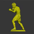 Male Boxer Figurine in Action Posing Stance With Red Gloves Shorts On Gray Base Stand
