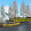 Vintage Sailing Ships With Tall Masts White Sails And Yellow Black Hull On Sea