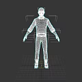 Man As 3D Character In Black Outfit With Red Gloves And White Collar