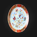 Dinnerware Set With Colorful Butterfly Pattern And Red Gold Rim Design 3d model