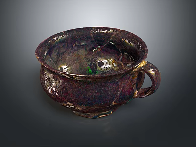 Artisanal Ceramic Tableware Set Featuring Kintsugi Repaired Dark Glaze Cup with Gold Accents 3d model