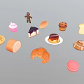 Assorted Baked Desserts Featuring Cupcake Croissant Macaron Waffle and Cake 3d model