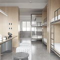 Modern Hotel Room With Wooden Bunk Beds And Minimalist Interior Design Elements
