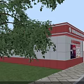Community Mini Fire Station Building With Red And White Exterior Roller Shutter Door