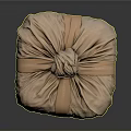 Brown Round Fabric Storage Pouch With Decorative Knot And Soft Texture 3d model