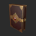 Vintage Decorative Book With Brown Leather Cover Golden Ornaments And Gemstones