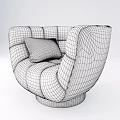 Beige Single Sofa With Rounded Design Stitched Details And Patterned Cushion 3d model