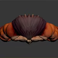 3D Muscular Demon Monster Model With Red Skin Curved Horns and Armored Abdomen