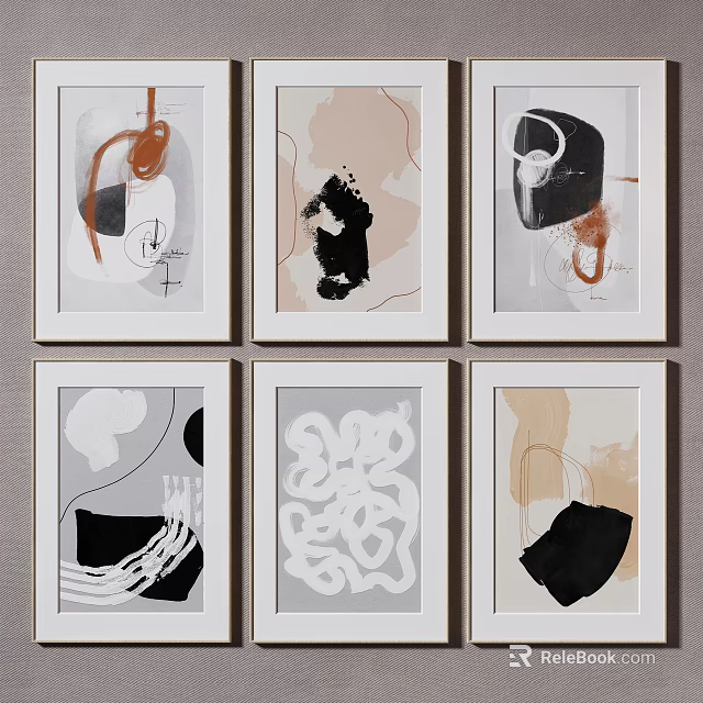 Modern Abstract Art Prints With Geometric Shapes In White Frames For Wall Decor 3d model