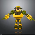 Yellow And Green 3D Mechanical Robot With Red Eyes And Extended Arms Legs