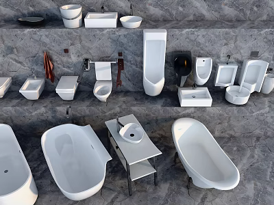 Complete Modern Bathroom Suite With Bathtubs Toilets Sinks Urinals And Vanity Units 3d model