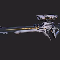 Futuristic Sci Fi Weapon Rifle With Mechanical Structure Golden Lines Scope And Silver Blue Design