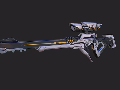 Futuristic Sci Fi Weapon Rifle With Mechanical Structure Golden Lines Scope And Silver Blue Design 3d model