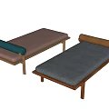 Modern Footstools With Wooden Frame Pink Gray Cushions And Green Brown Rolled Pillows