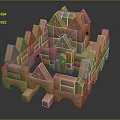 Wooden Building Blocks Castle Shaped Construction With Towers Walls And Arches