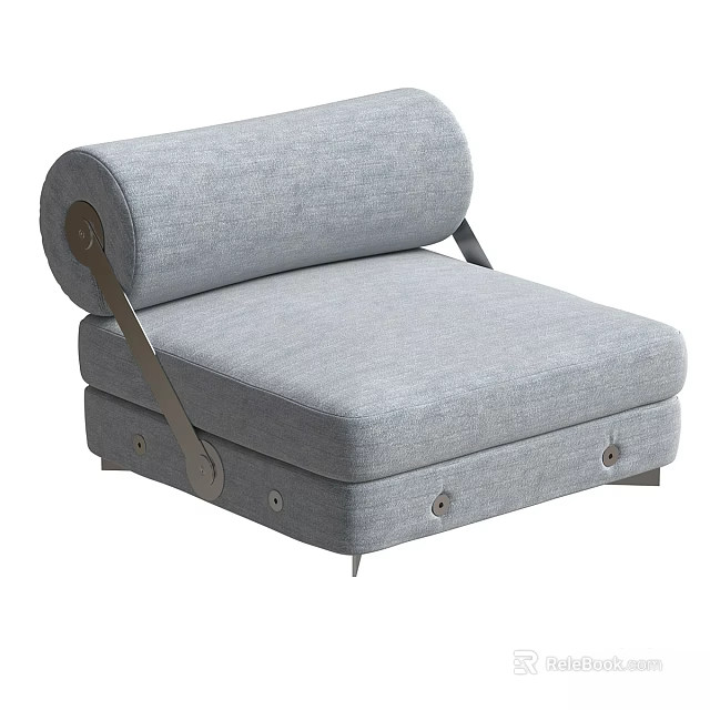 Modern Gray Upholstered Lounge Chair With Scroll Back Metal Frame And Button Tufted Base 3d model