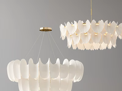 Modern Minimalist White Chandeliers With Curved Fan Shaped Panels And Golden Top Connections 3d model