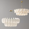 Modern Minimalist White Chandeliers With Curved Fan Shaped Panels And Golden Top Connections