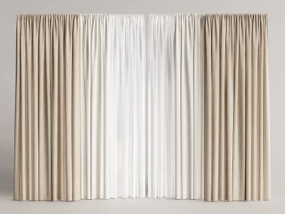 Elegant Beige and White Curtains with Soft Fabric for Home Window Decor 3d model