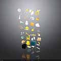 Colorful Various Icons Arranged In Vertical Structure With Black Base And Reflective Effect