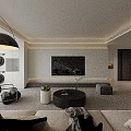 Modern Living Dining Room With Beige Sofa Black Coffee Table Large Window TV And Plants