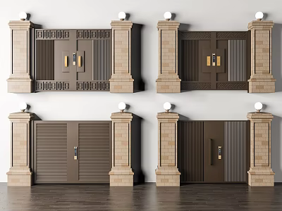 Varied Design Entry Gates With Stone Pillars And Spherical Lights 3d model Varied Design Entry Gates With Stone Pillars And Spherical Lights 3d model