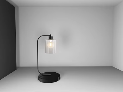 Modern Table Lamp With Black Base Curved Arm And Transparent Glass Shade Illuminated 3d model