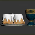 Delicious White Frosting Topped Pastries on Silver Plate and Blue Gold Cup with Red Drink