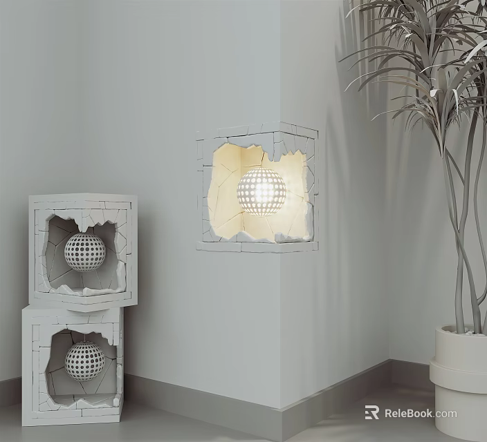 Modern Geometric Indoor Wall Lamp With Square Frame And Spherical Light For Minimalist Interior 3d model 