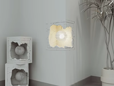 Modern Geometric Indoor Wall Lamp With Square Frame And Spherical Light For Minimalist Interior 3d model