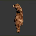 Brown Bear Toy Figure Standing With Open Arms And Fluffy Texture On Grey Background