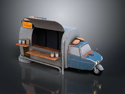 Umberto Tricycle Food Cart Selling Fresh Bread With Display And Counter 3d model