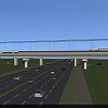 Modern Highway Road Infrastructure With Elevated Viaduct Multiple Traffic Lanes And Vehicles 3d model
