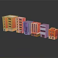 Colorful Cartoon Building Models With Various Styles And Reflections On Shiny Surface