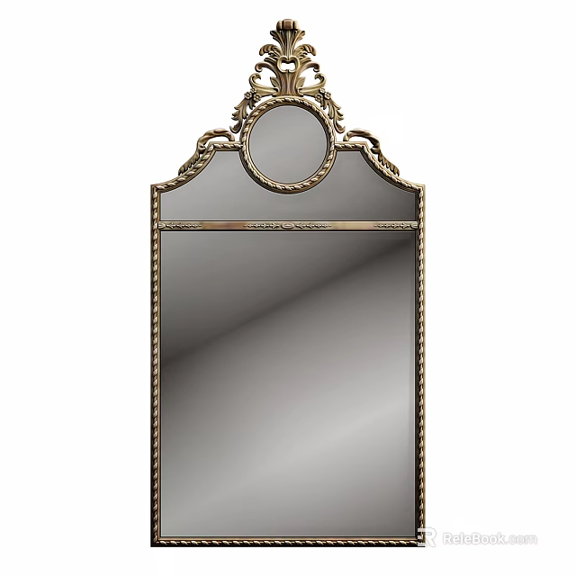 Elegant Ornate Mirror With Decorative Gold Frame Circular Top And Intricate Carvings For Interior Design 3d model 