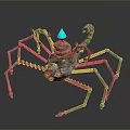Mechanical Spider With Metal Legs Blue Gem Top Orange Eyes And Steampunk Design