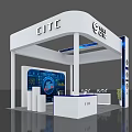 Modern White And Blue Exhibition Booth With CITC Logo Curved Design Display Screen And Potted Plant