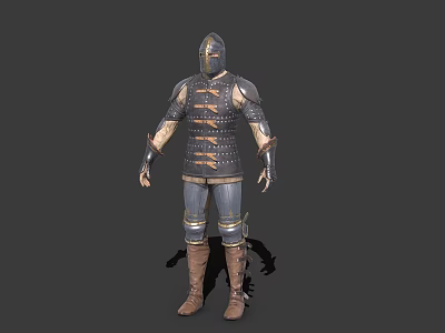Game And Movie Medieval Warrior Character In Black Gold Metallic Armor With Helmet And Boots 3d model