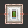 3D Layered Stadium Model With Green Pitch Red Stands White Roof And Pink Bridges