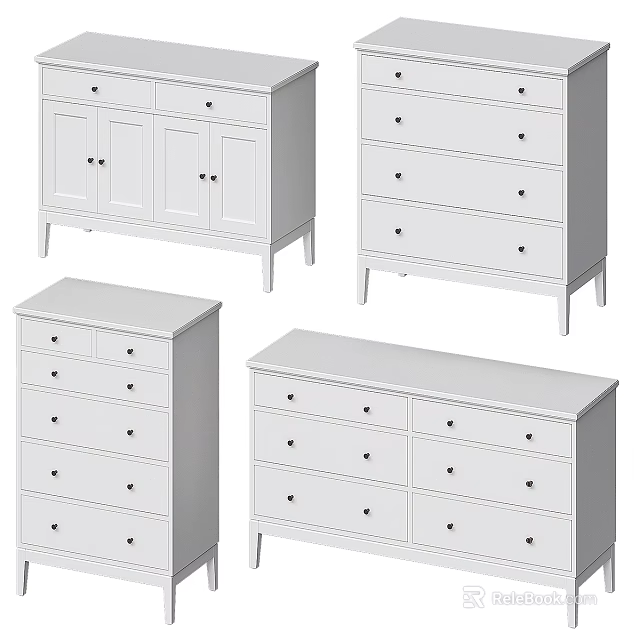 White Modern Decorative Storage Cabinets In Various Styles With Drawers And Doors 3d model 