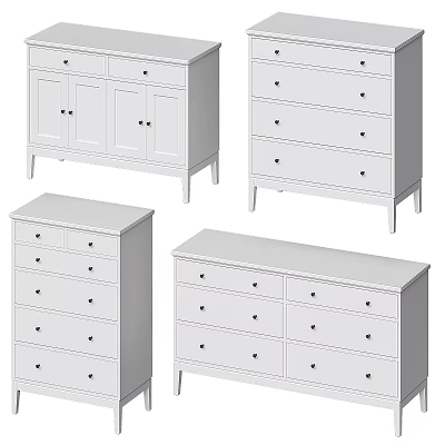 White Modern Decorative Storage Cabinets In Various Styles With Drawers And Doors 3d model
