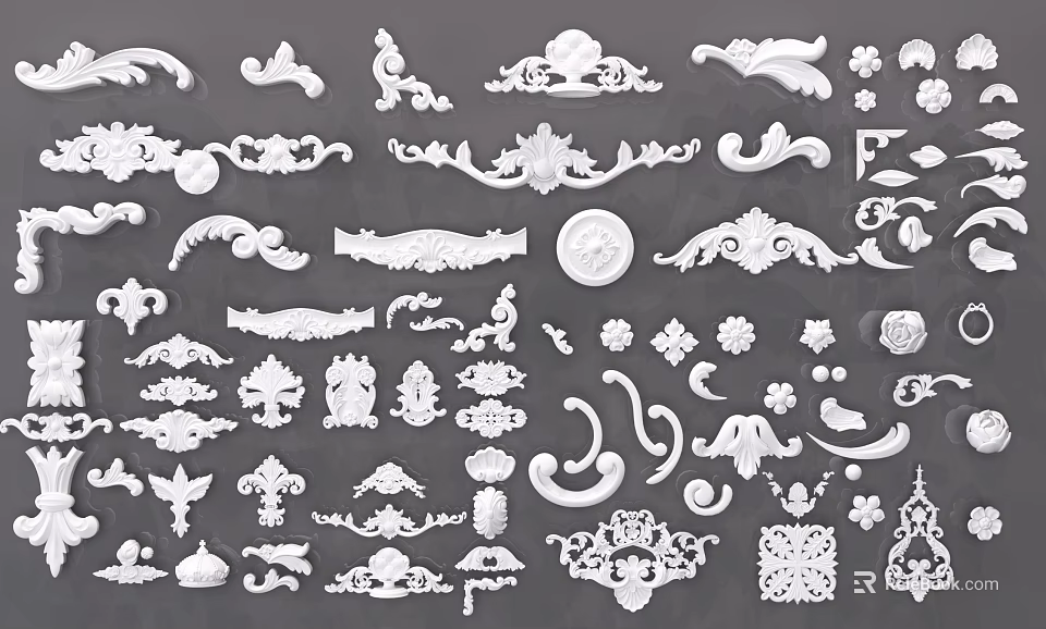 Ornate Carved Decorative Elements Featuring Intricate Patterns And Design Details 3d model 